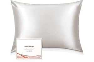 Adubor 100% Mulberry Silk Pillowcase for Hair and Skin with Hidden Zipper, Both Side 23 Momme Silk,900 Thread Count (20x30inch, Queen Size, Ivory White, 1pc)