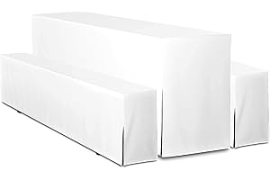 ‎TEXDEKO TexDeko® Hussen Bierzeltgarnitur 3-teiliges Set Premium Blickdicht strapazierfähig 2 Bierbankhusse 1 Biertischhusse 220x70cm für Festzeltgarnitur (Weiß)