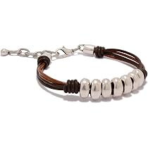 Pulsera De Cuero Genuino Para Mujer - Ajustable, Color Negro Con Cierre Plateado Deslizante - Incluye Bolsa De Raso De Regalo