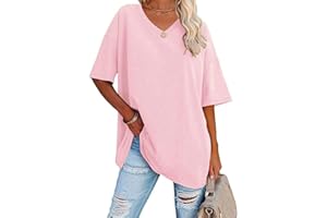 Famulily Women's Summer Casual V Neck Half Sleeve T Shirt Ladies Short Sleeve Oversized Baseball Tshirts Tunic Tops