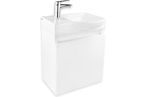 ‎ALPENBERGER GERMANY Alpenberger Gäste WC Waschbecken mit Unterschrank | Waschtisch Weiß | Waschbeckenunterschrank 45 cm Breit | Aufsatzwaschbecken Waschbeckenunterschrank | Bad Möbel Waschtischunterschrank Hängend