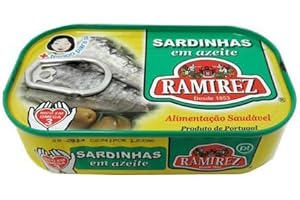 GREAT BRITISH TRADING LIMITED Juego de 3 latas de sardinas portuguesas RAMIREZ en aceite de oliva + en salsa de tomate + en salsa de tomate picante