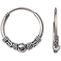 Boucles D'oreilles Créoles En Argent Sterling 925 - Style Ethnique Bali - 16mm - Neuf Avec étiquettes
