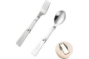 RGEVGER 2 Pcs Thermos Replacement Spoon and Fork, Folding Spoons Forks Stainless Steel Set, Multifunctional Folding Spoon and Fork, Travel Utensils, Portable, for Outdoor Picnic, Camping, Hiking Travel