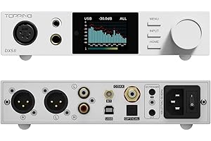 AOSHIDA Topping DX5 II Amplificatore DAC Bilanciato 7600 mW, ES9039Q2M x 2 DSD512 768 kHz, USB/Ottico/Coassiale a RCA/XLR Line/6,35 mm/4,4 mm, argento