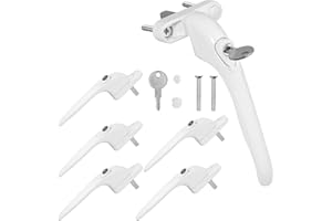 UPVC Window Handle WODSTA 6PCS Lockable Window Handle Inline Locking Universal Espag Handles with Key Aluminum White with 43mm Spindle Length for Indoor and Outdoor UPVC Window
