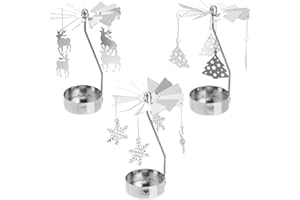 ‎UONLYTECH Uonlytech 3 Stück Rotierende Kerzenhalter Weihnachten Kerze Spinner Rentier Weihnachtsbaum Schneeflocke Spinnen Teelichthalter Geschenke für Urlaub Hochzeit Geburtstagsfeier Begünstigt
