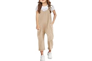 liaddkv Girls Casual Sleeveless Jumpsuits Spaghetti Strap Loose Overalls Rompers Long Pants With Pocket 1 Piece Overalls Jean Girl