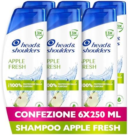 Head & Shoulders Apple Fresh Shampoo Antiforfora 250ml Formato Convenienza X6. Uso Quotidiano. Fino al 100% Protezione dalla Forfora, Clinicamente Testato. Per Tutti i Tipi di Cute e Capelli