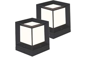 YFMYY 2 Pack Modern Lawn Landscape Column Light IP65 Waterproof Square Pillar Lamp Traditional Black Aluminum Acrylic Bollard Lamp E27 External Post Lantern Light Pond Gate Pillar Park Exterior Torch