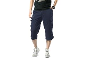Misfuso Short Bermuda Homme Cargo, Taille Élastique, Pantalon Casual en Coton avec Ceinture