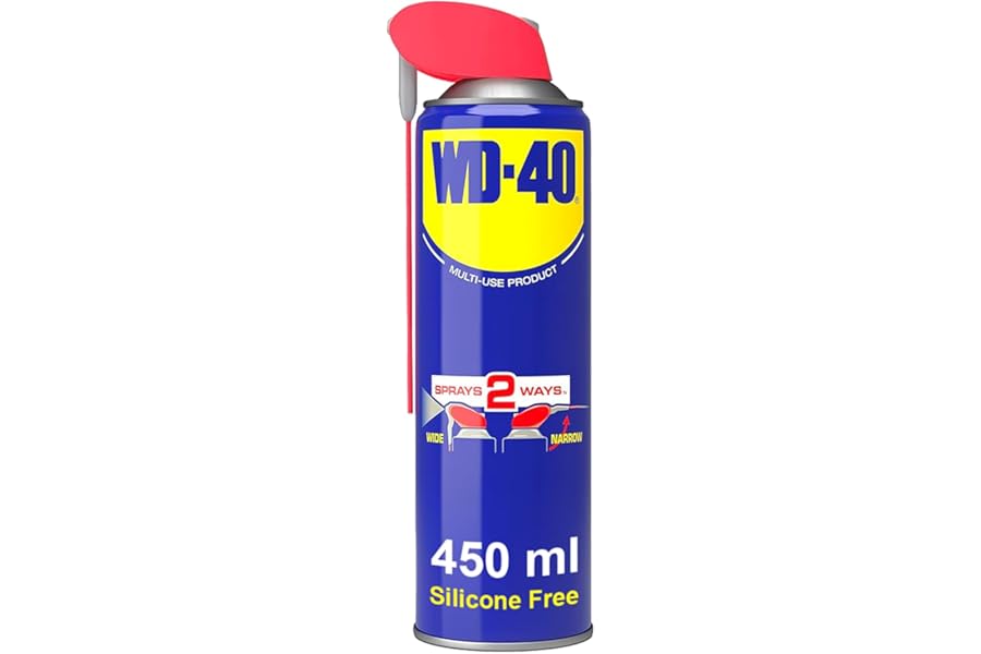 WD-40 Multi Use Lubricant Spray 450ml, Wide and Narrow Smart Straw, Multipurpose WD40 Spray Lubricant for Maintenance, Water Displacement, and Rust Protection on Gears, Threads, and Hinges