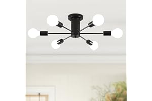 MRHYSWD Black Sputnik Ceiling Lights Living Room 6 Lights Industrial Ceiling Lights for Bedroom Kitchen Hall, Modern Flush Fitting Ceiling Lights Vintage Ceiling Lamp, E27 Socket(Without Blubs)