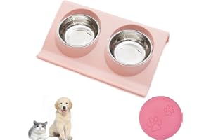 FANJIANG Ciotola per Gatti in Acciaio Inox, Pet Ciotole Doppia, Gatti Ciotola Portatile,（1 coperchio per lattina/barattolo in omaggio） (Piccolo, Rosa)