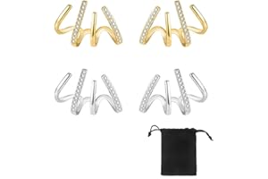 SJBAUTYO 2 pares de pendientes de cristal pulido con garra para mujeres, pendientes de plata de ley 925 con pulsera y circonitas para mujeres y niñas, para graduación, cumpleaños, M, Plata de ley