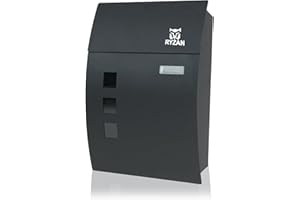 RYZAN Wall Mounted Waterproof Mailbox Large Steel Post Box Modern Design Parcel Box Letter Box Parcel Box for Mail Outdoor Letterbox With 2 Keys 32 x1 0x45cm, Anthracite Grey