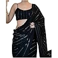Flosive Women's Thread Sequence Work Georgette Saree With Blouse