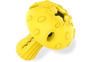 TONGKTAI Agresywna zabawka do żucia dla psów, niezniszczalna zabawka do żucia z gumy grzybowej z czyszczeniem zębów, trwała, interaktywna przekąska, dozownik puzzli, zabawka dla dużych ras (żółta)