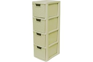 Khanary A5 Plastic Storage Drawer 4 Tier-Medium Plastic Organizer Home Kitchen School Offices Desktop Stationary Art Supplies Shoes Clothes Toys Bath Items- 62(H) x 25(D) x 19(W)-Cream