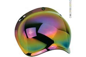 VRacing Visiera Casco 3 Bottoni Universale Casco jet e integrale Visiera Bubble a Bolla Custom retrò Vintage con meccanismo 3 altezze regolabile flip up incluso (Iridium)