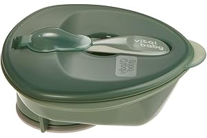 Vital Baby Nourish Power Suction Weaning Bowl with Lid and Spoon 6m+, Green, Strong Suction, Easy Scoop Sides, Leakproof Lid & Spoon, EarthSmart Biodegradable, BPA-Free