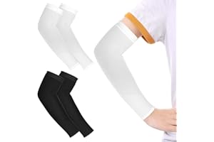 UYVPAER 2 Pairs of Arm Protectors Children's Arm Warmers Anti-UV Sun Protection Sleeves Compression Sleeves Boys Arm Sleeves Gaming Girls Volleyball Arm Protectors, black, white