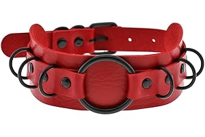Borsgye Punk Leder Goth Choker Halsband verstellbar Rock PU Leder Choker Halsketten Teen Mädchen Cosplay Schmuck Vintage Halsketten Multi Circle - Rot