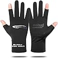 Holiberty Lightweight Silk Summer Gloves Non-Slip Outdoor Sports Driving Cycling Gloves Winter Warm Running Glove Liner Sun UV Protection Fishing Gloves for Women Men (Black, 2/5 Fingerless)