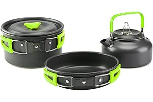 aiGear Camping Batterie de Cuisine Kit de Casseroles Camping Aluminium Durable avec Sac de Rangement pour Pique Nique Camping Randonnée et Cuisine en Plein Air Vert(CC01GN05)