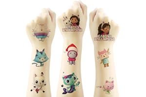 YANGSIW Gabby’s Dollhouse Tatouage Enfant,6 Feuilles 100+pcs de tatouages temporaires pour Enfants Garçons et Filles de Fête d'Anniversaire d'Autocollants