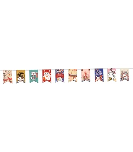 IMIKEYA Lampion Japonerie Guirlande Décorative de Style Japonerie, Motif Chat Amulette, Polyester, Usage Intérieur et Extérieur pour Izakaya