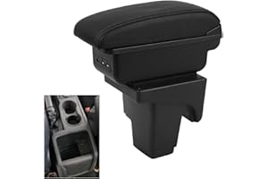 SOEKODU Car Armrest Box Compatible with Ford Focus 3 MK3 2011-2018, Dual Layer Armrest with 3 USB Charging Ports Black PU Leather Central Console Storage Box Automobile Arm Rest (3 USB)