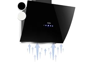 Klarstein Montage mural Hotte Aspirante Inclinées 60cm, pour Cuisine, Filtre en Aluminium, Débit d'Air Puissant 595m³/h, LED, Ecran Tactile, Extracteur d'Air Silencieux, Efficace avec Evacuation, Noir