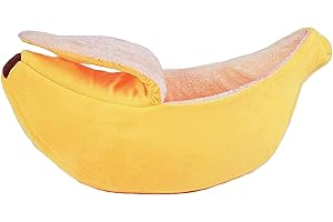 SMLJFO Bonita cama de plátano para gatos, cama cálida para dormir, casa de gato de piel de plátano, acolchado de felpa suave, para cachorros, perros, acogedora, suministros para nido de cueva,