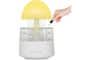MIFXIN Cloud Rain Humidifier, Umbrella Rain Humidifier, Colorful Light Raindrop Aroma Diffuser Humidifiers with 7 Color Changing Night Lights Desktop Fountain Water Drop Sound for Home Office (White)