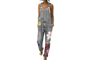 Odot Women Loose Fit Denim Dungarees, Casual Sleeveless Overalls Jumpsuit Playsuit Jeans Trousers Suspender Playsuit Bib Pants Plus Size Wide Leg Pockets