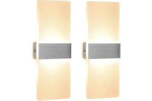 CHANGM 2 Pcs Lámpara de Pared LED 12W, Interior Apliques de Pared Moderna Acrílico, Iluminación Interior para Decoració para Dormitorio Salón y habitación, Blanco Cálido