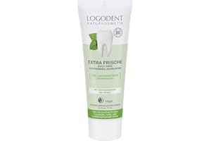 ‎LOGONA NATURKOSMETIK Logodent Natural Cosmetics Extra Fresh Daily Care Peppermint Toothpaste, with Organic Chamomile and Organic Peppermint Oil, for Healthy Gums, Vegan, 1 x 75 ml