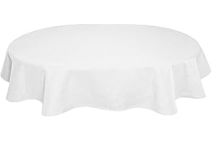 LEINEN-OPTIK-KOLLEKTION Tischdecke Leinenoptik Leinen Lotuseffekt Wasserabweisend Lotus Oval 160x260 cm Weiss