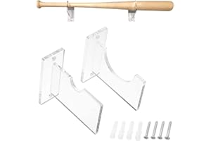 SDFAA 2 Piezas Bate de Béisbol Montado Pared, Percha de Bate de Béisbol, Soporte de Exhibición de Bate de Béisbol Horizontal de Montaje Acrílico Transparente, para Bate Béisbol, Softbol, ​​Palo Hockey