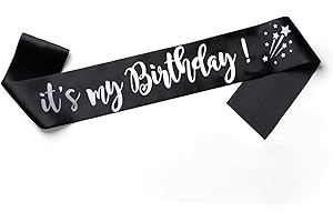 OMISS Schärpe It's My Birthday für Geburtstag auf Englisch – zum Tragen am Tag für Ihren Geburtstag (Schwarz und Silber)