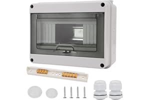 VOHESEA Caja de distribución IP65, caja de fusibles, empotrada, subdistribución, 1 fila, 8 módulos con 2 abrazaderas, 2 conectores, ideal para jardín o exterior, cumple con la norma de la habitación húmeda