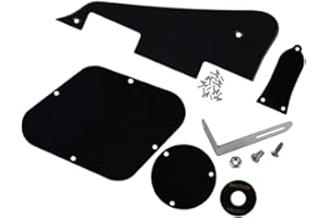 FLEOR IKN Ensemble de Pickguard LP/Contrôle Arrière Plaque/Sélection Commutateur Couvercle/bascule Anneau/Renfort Barre Couvercle/Support Chromé/Montage Vis pour guitare Gibson Les Paul, 1 pli noir