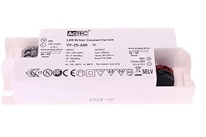 A2ZWORLD Led Driver CC, 600mA Max 25W, Alimentatore LED Corrente Costante, Input 220-240V, Output 30V-42VDC, Connessione a Fili