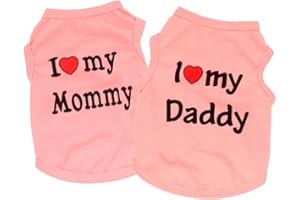 AVUELOI Maglietta Estiva per Cani di Piccola Taglia, 2 Pezzi T-Shirt per Cane e Gatto in Cotone, I Love Mommy Print Cani Cat Tank Top Shirt, Abbigliamento Magliettina Chihuahua, Rosa
