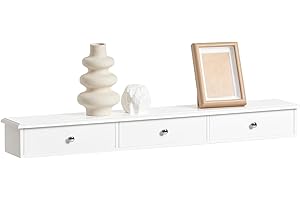 SoBuy Estante Flotante con 3 Cajones - Baldas Pared, Estantería Moderna para Entrada, Sala y Dormitorio - Blanco 94x15x10cm FRG43-L-W
