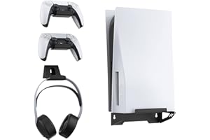 NexiGo Juego de Soporte de Pared para Playstation 5 (Disco & Digital), Montar la Consola PS5 Cerca o Detrás del Televisor con Soporte para el Controlador & Colgador de Auriculares