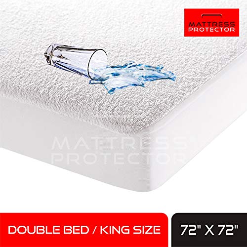 Mattress Protector 100% Waterproof Premium Cotton Feel Mattress Protector Double Bed 72x72 Inch|Ultra Soft Breathable & Hypoallergenic Fitted Bed Protector Terry Cover(6x6 feet, White)