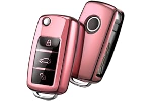 OATSBASF Car Key Cover Compatible with VW,Key Protective Case for VW Golf 4 5 6 Polo Skoda Seat TPU Silicone 3 Buttons Box (Rose Gold)