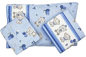 BIANCALUNA MARENA BIANCALUNA Completo Lenzuola Culla Lettino In Flanella Di Puro Cotone Set 3 pezzi (Nico Celeste)